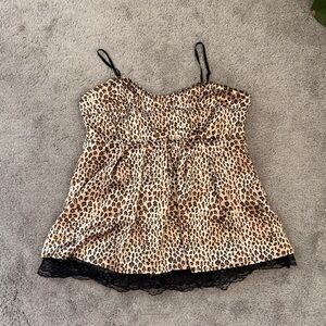 00S Y2K RAMPAGE SATING CHEETAH PRINT BABYDOLL TOP